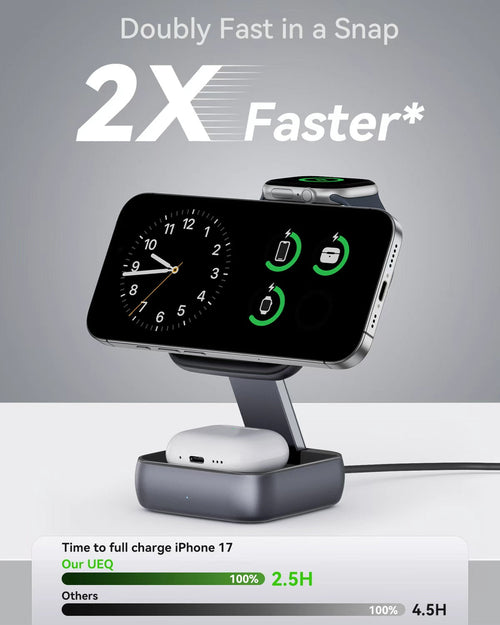 3 in 1 Foldable MagSafe Travel Wireless Charging Station 15W Fast Charger for iPhone, iwatch and for airpods