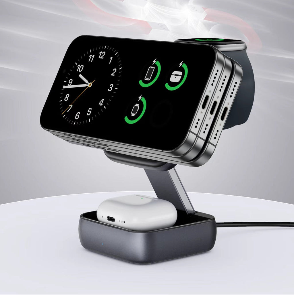 3 in 1 Foldable MagSafe Travel Wireless Charging Station 15W Fast Charger for iPhone, iwatch and for airpods