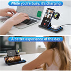 3-in-1 Wireless Charger Station for iPhone 17/16/15/14/13/12/Pro Max, Apple Watch Ultra 11/10/9/8/7/SE/6/5/4/3/2/1 & AirPods 4/3/Pro Samsung S24/S23/S22